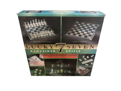 Lucky 7 Seven Spielesammlung | Glas Schach Backgammon Dame | Vollständig