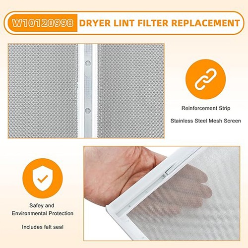 Filtro de pantalla de pelusa para secadora W10120998 para Whirlpool PS1491676 AP3967919 W10049360 - Imagen 3 de 8