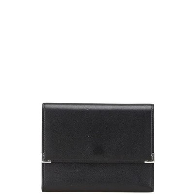 Cartier Tri-Fold Wallet Black Leather Men'S Used