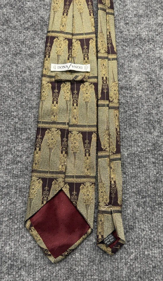 DONA Handmade Silk Tie Metallic Beige Neutral Gold Brown Geometric pattern - Изображение 4 из 4