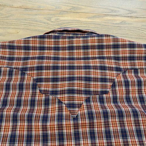VTG Rockmount Ranch Wear Shirt Pearl Snap Mens 17 M Blue Red Plaid Western USA - Picture 12 of 20