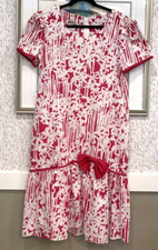 Vintage Nani Hawaiian Dress Size Medium Bow Slit Abstract Pink White Floral EUC