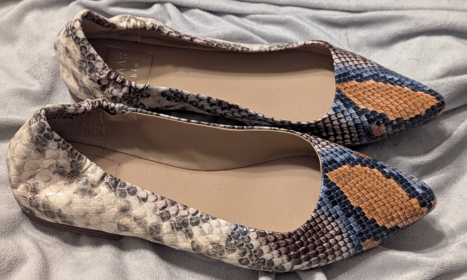 KAARI Flats Faux Snake Skin Shoes Jessica Pointy Toe Ballet Elastic Heel 6-image
