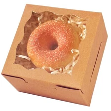 Brown Bakery Box with Window 4x4x2.5 inch 30Packs Macaron Boxes Small Donut P...