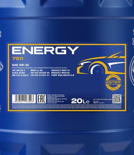 60L MANNOL Energy 5W-30 API SL/CF Olej silnikowy MN7511-20 z kranem wylotowym - Zdjęcie 5 z 5