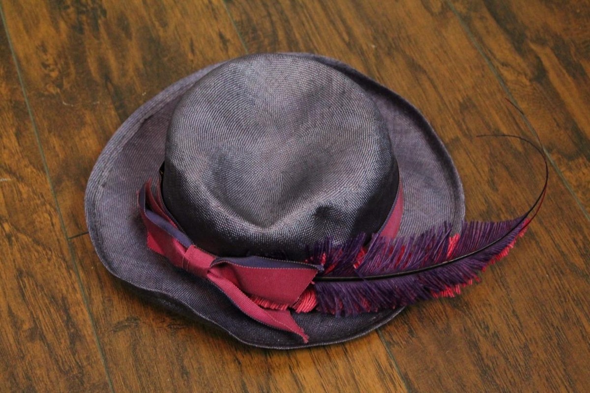 Adolfo Feather Plume Cloche Hat Couture Vintage Glam Millinery Style Vtg ADOLFO II NY Paris Purple Woven Millinery Church Cloche  main image 4