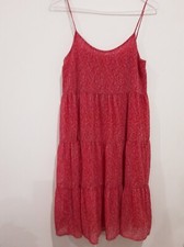 UNIQLO ~ Womens  Size S   Red  Dress Summery Sheer Lined Strappy Frill Layers