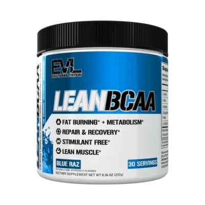 EVL Nutrition Lean BCAA Blue Razz 237g / 30 serv 08/26 + Samples