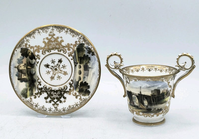 Antique Exquisite Spode hand Painted Historical Structures to the Cup and Saucer
