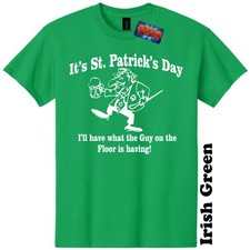 Funny St Patricks Day T-Shirt Drunk Guy On Floor Shot Beer Drinking Hooligan Tee