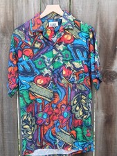 Vintage 80s Islander Abstract Geometric Pattern Hawaiian Party Shirt S