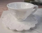 Vintage Westmoreland Paneled Grape Milk Glass Cup and Saucer