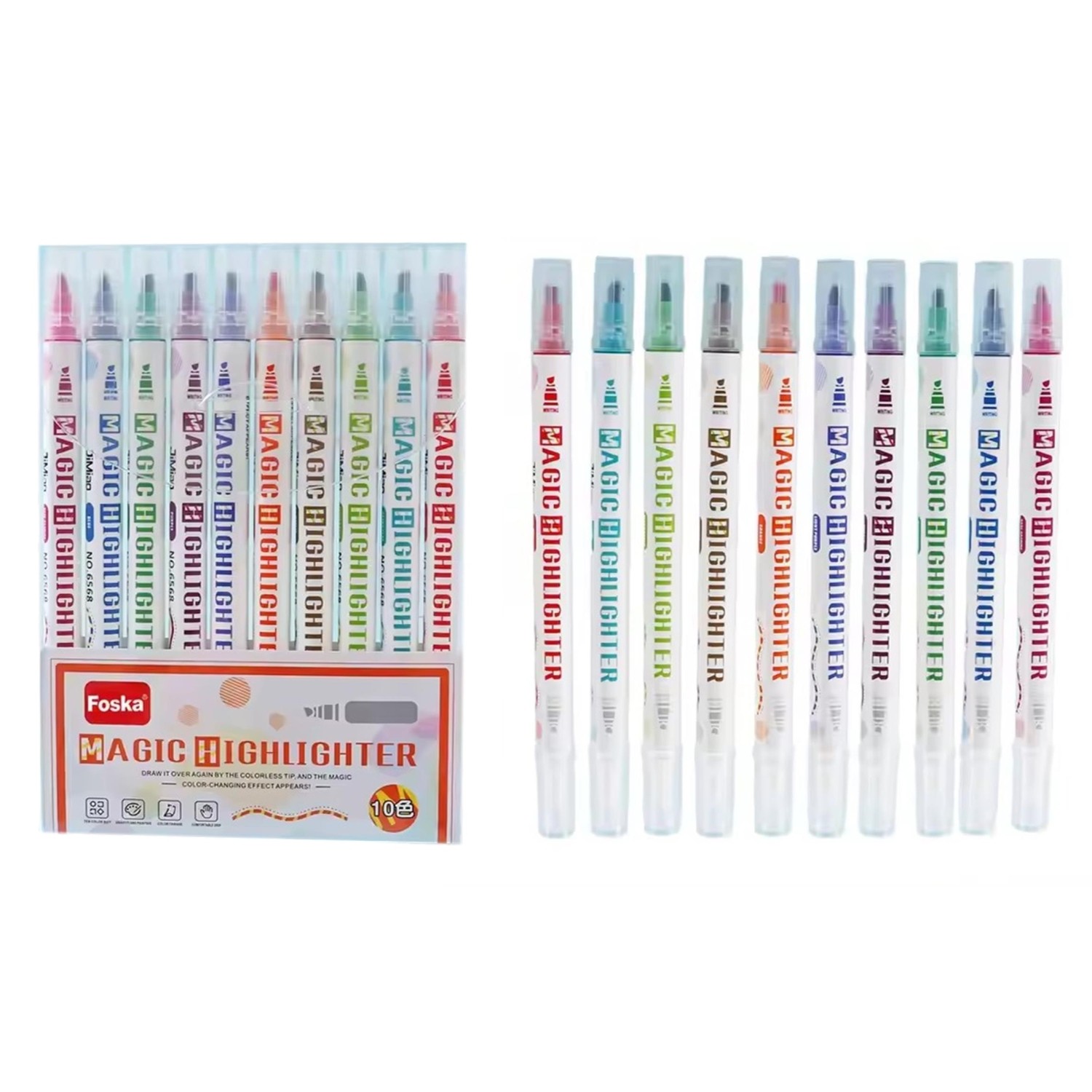 Pack of 10 Highlighter Pens with Luminous Magic Invisible Ink