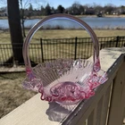 VTG FENTON Dusty Rose Art Glass Basket Roses Ruffled Crimped Edges Pink Purple