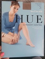 Hue Ultra Soft Silkiest Control Top Pantyhose Size 2 TAN Sheer Leg Made In USA