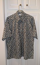 Pierre Cardin Men's Short-Sleeve Button-Down Blue Tan Geo-Print Shirt, Size XL