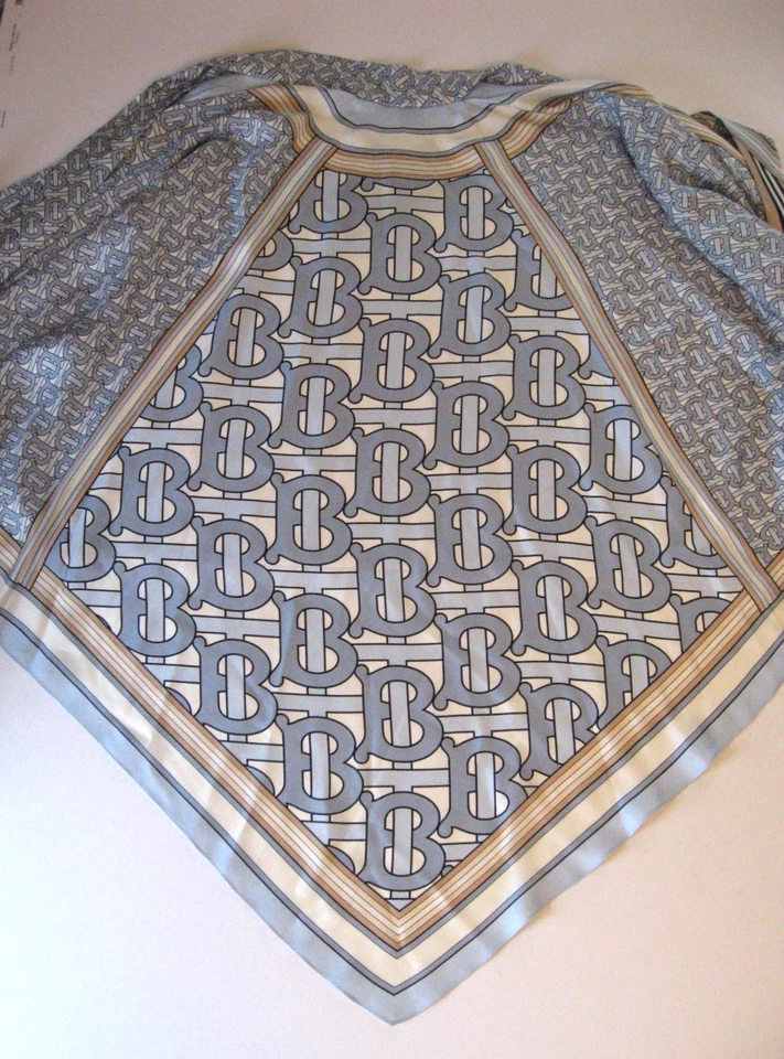 NWT BURBERRY Silk Cape/Wrap with "TB"  Logo Design in Pale Blue & Stripes - Image 3 of 4