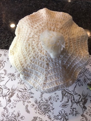 VINTAGE HAND KNIT CROCHETED FRENCH BERET HAT TAM IVORY JALEN HURTS KANGOL STYLE - Afbeelding 8 van 22
