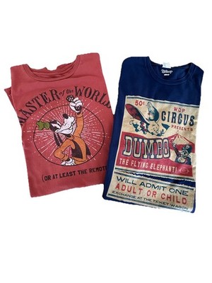 Set of 2 Disney 100% Cotton T-shirts Dumbo the flying elephant + Goofy Dad XXL