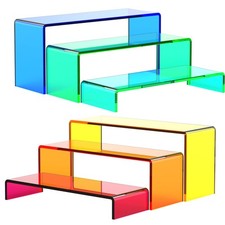 6 PCs Mixed Color Acrylic Display Risers, 5mm Thick, 3 Tier Stand