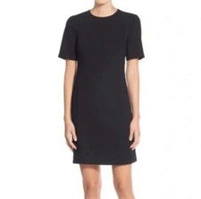 Eliza J Womens Seamed Crepe Black Shift Dress 12 Large Pockets Classic Cocktail