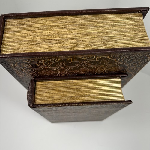 Dekorative Kunstleder Buch Aufbewahrungsbox Braun Leder Wie Geometrisch Einband 2er Set - Bild 5 von 19
