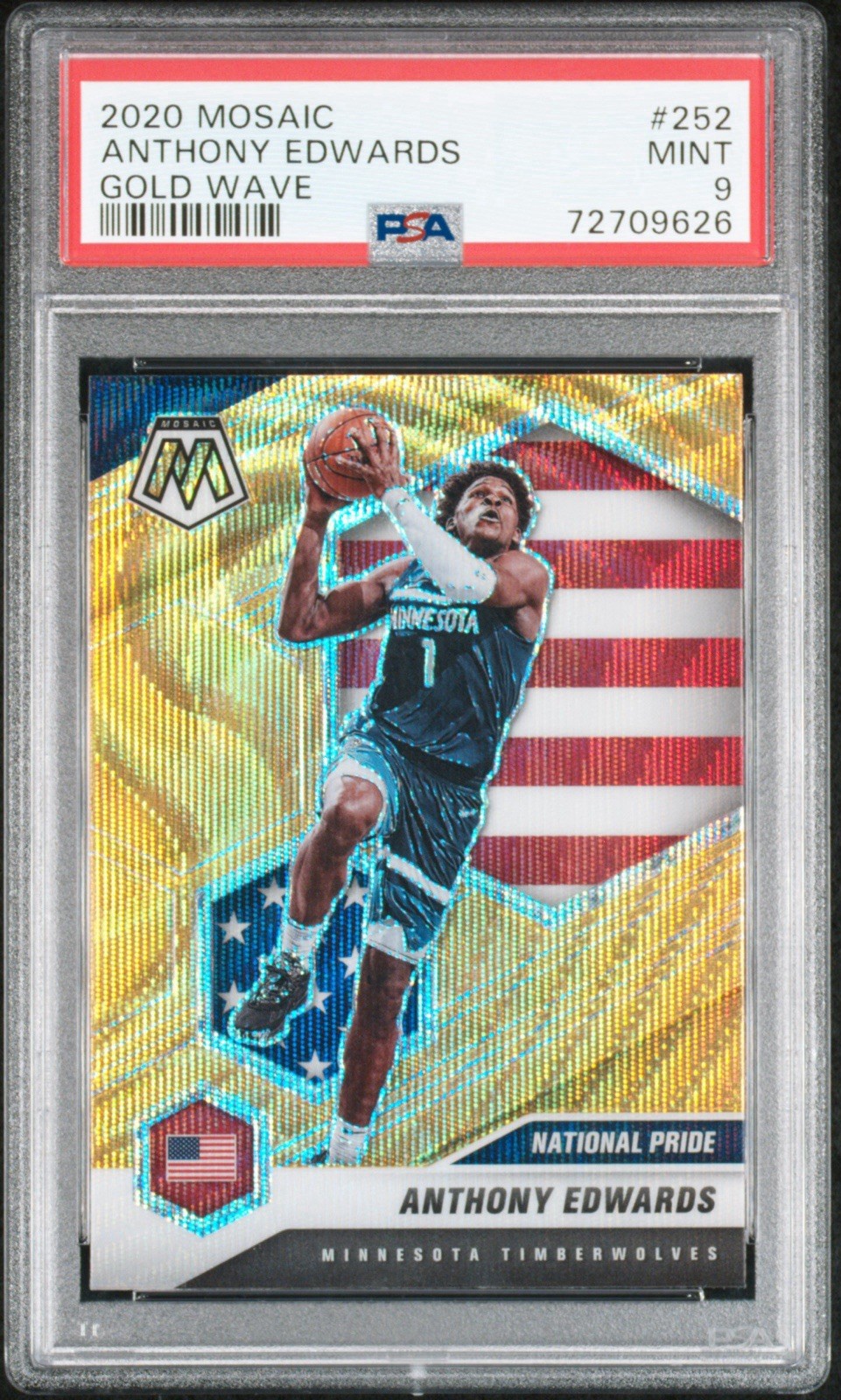 2020 Mosaic Anthony Edwards National Pride Gold Wave #252 PSA 9