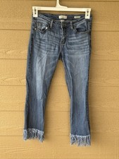 Judy Blue Jeans Women’s 7/28 Raw Fringe Hem Ankle Cropped Fit Boho USA Made #78