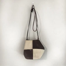 Vintage 70s Leather & Canvas Patchwork Crossbody Bag