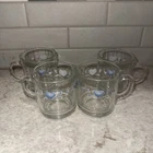 4 VTG Anchor Hocking Clear Glass Coffee Mugs Cups Corelle Blue Heart Cottage