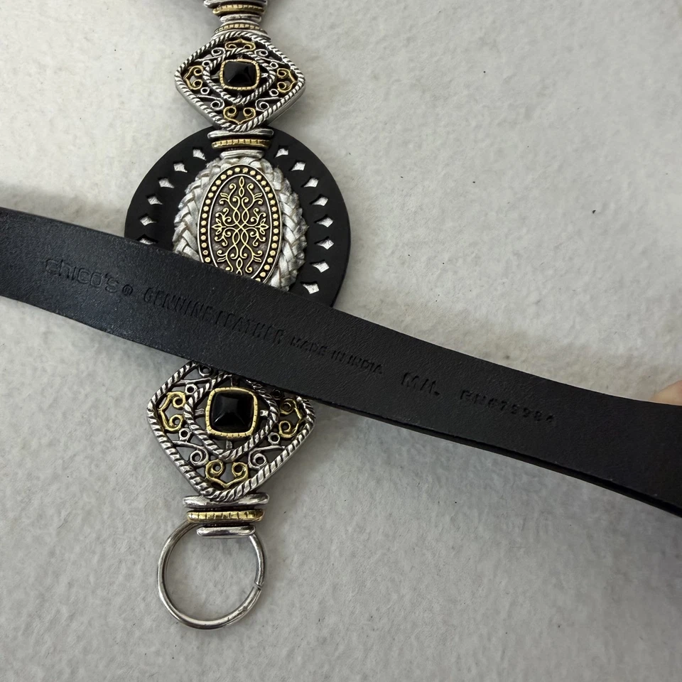 Cinturón Chico’s Cuero Genuino Negro y Metal Talla M/L Concho Declaración Ajustable Foto 4 de 4