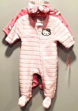 Hello Kitty 3 Piece Coverall Fleece Set Newborn Headband Hearts Bow NWT