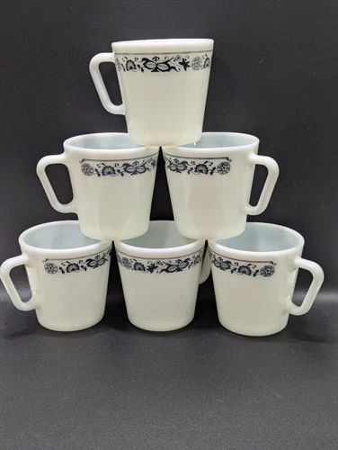 VTG Pyrex Coffee Mugs, Old Town Blue Onion, Set Of 6 D-Handled Mugs #1410