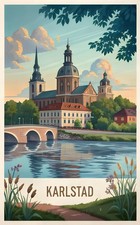 Poster da viaggio vintage Karlstad Svezia - stampa artistica paesaggio fiume Klarälven_altro