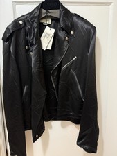 100 Authentic GUCCI Black Japanese Acetate Logo Stripe Sides Biker Jacket
