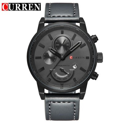 CURREN Herren Quarzuhr schwarzes Leder Armbanduhr Herren Kalender Business Uhren