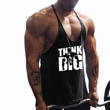 Men's Gym Bodybuilding Tank Tops Fitness Singlet Stringer Y-Back Muscle Vest