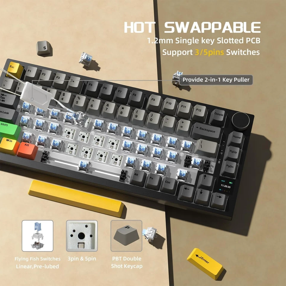 AJAZZ AK820 Pro Wireless Mechanical Gaming Keyboard Hot Swappable TFT Display - Image 3 of 4