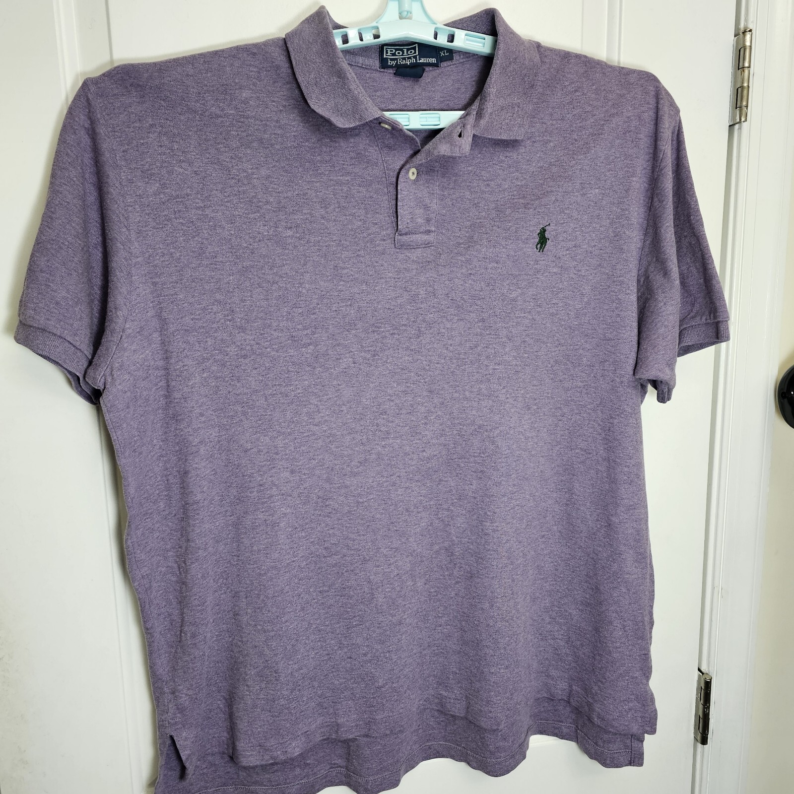 PONY Polo Ralph Lauren vintage uomo XL camicia viola con frangia verde morbida manica corta