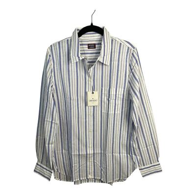 UNTUCKit Women's Pinot Perse Wide Stripe Long Sleeve Button Up Shirt Size 12 NWT