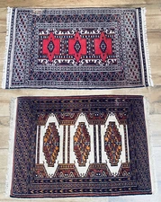 2 x 3 ft Oriental Scatter Rug Lot ~ Wool Hand Knotted Accent Geometric Pakistan
