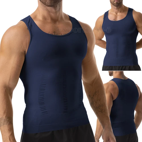 Mens T-shirt Shaper Male Tummy Compression Shapewear Fitness Waist Girdle Vest - Picture 33 of 47
