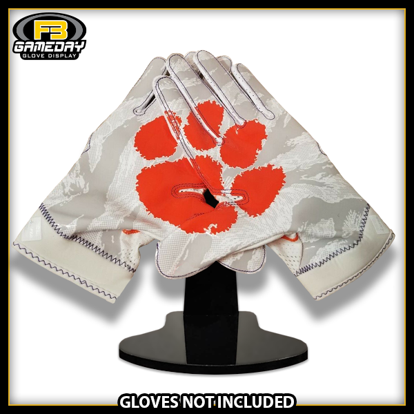 Football Receiver Gloves Display w/ Stand for Clemson Tigers Gloves! ACC