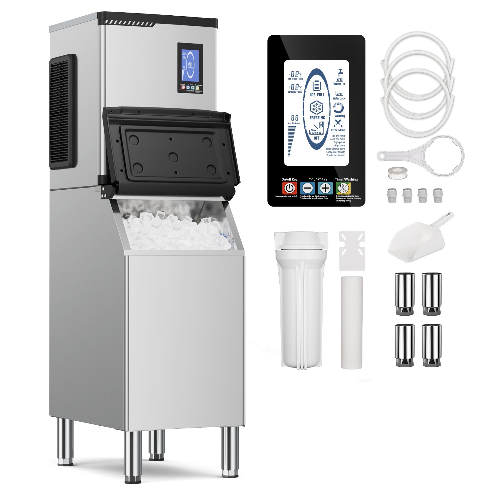 Commercial Ice Maker Machine 760LBS/24h with 600LBS Storage Bin