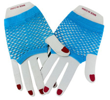 Ladies Fingerless Fishnet Gloves Blue One Size