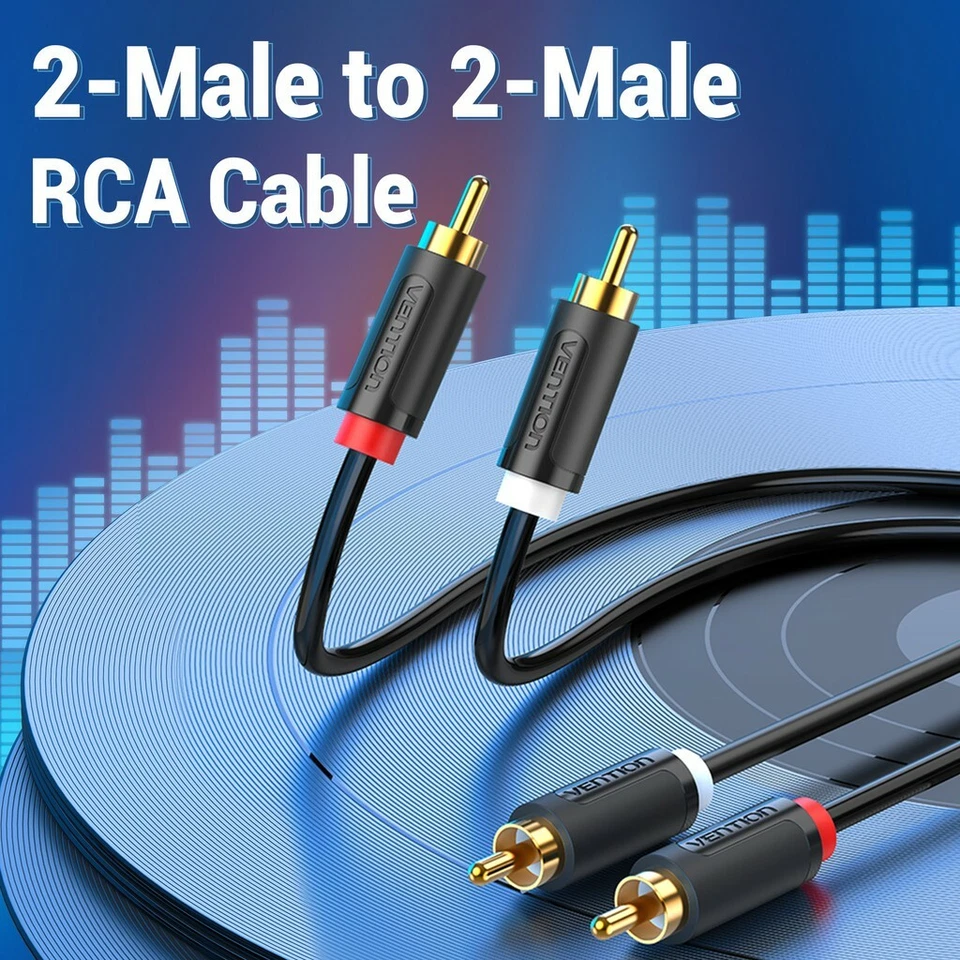 RCA Cable 2 RCA to 2RCA Stereo Audio Cord Gold Plated Premium Sound Quality Plug - Image 2 of 4