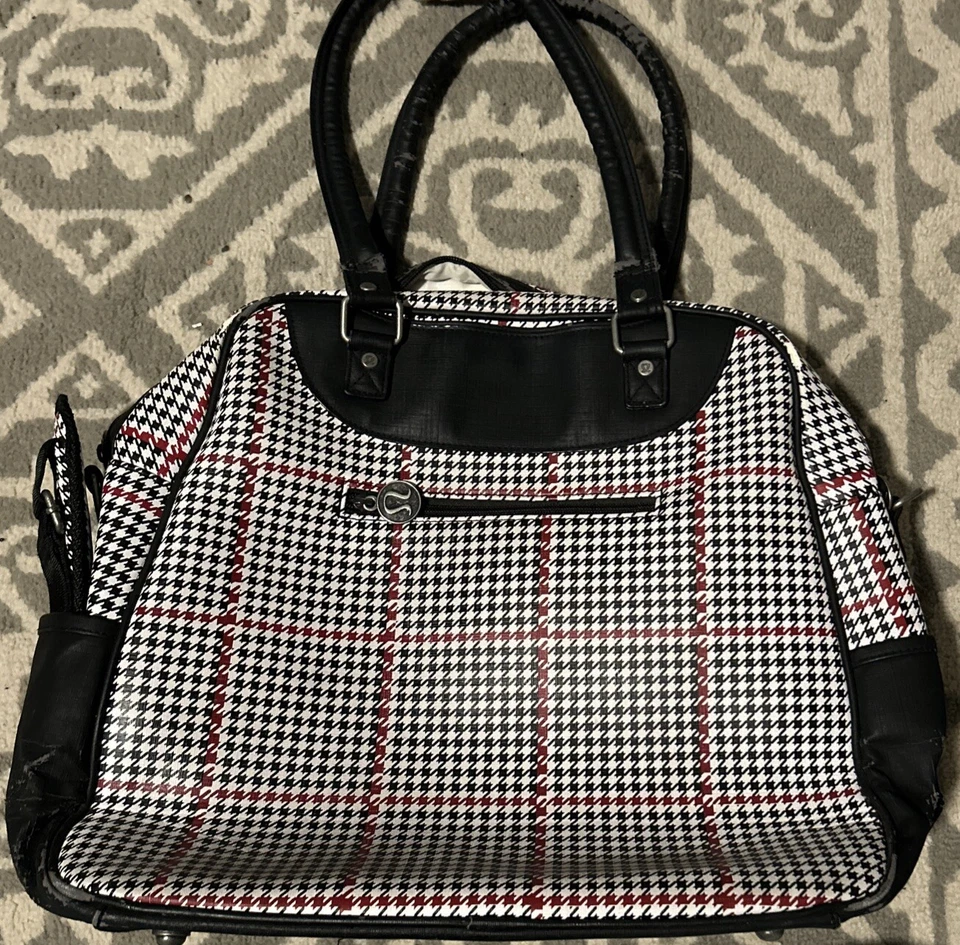 Bolso de Lona Lululemon Grande Negro Rojo Blanco Cuero Con Correa Dañada Foto 4 de 4
