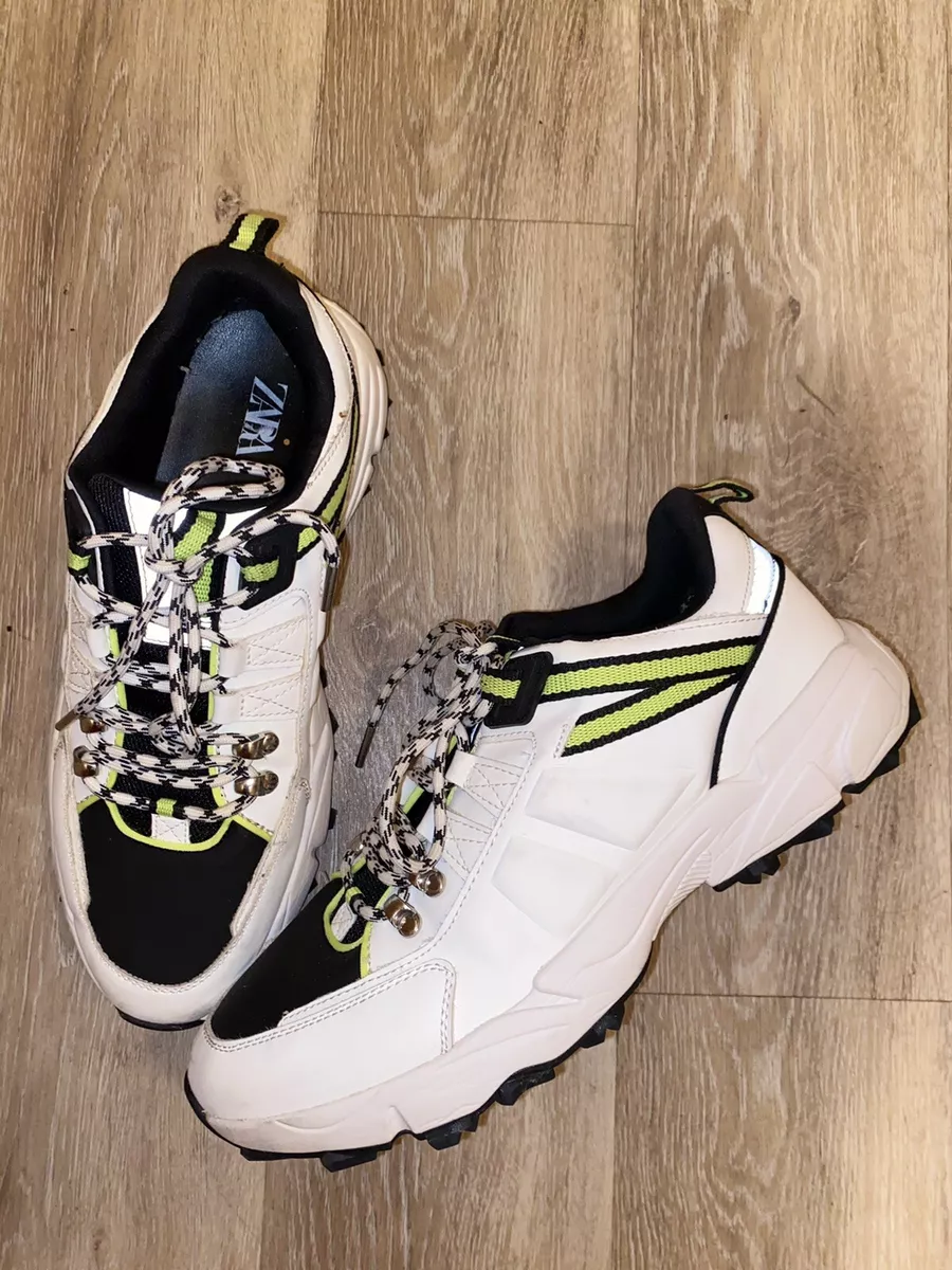 MEN S ZARA 43 10 WHITE VEGAN LEATHER PLATFORM SNEAKERS ATHLETIC MONOCHROME