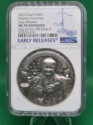 NGC MS 70 Chad 10000 Francs 2022 Inflation Protection 2 Oz .999 Silver Coin 