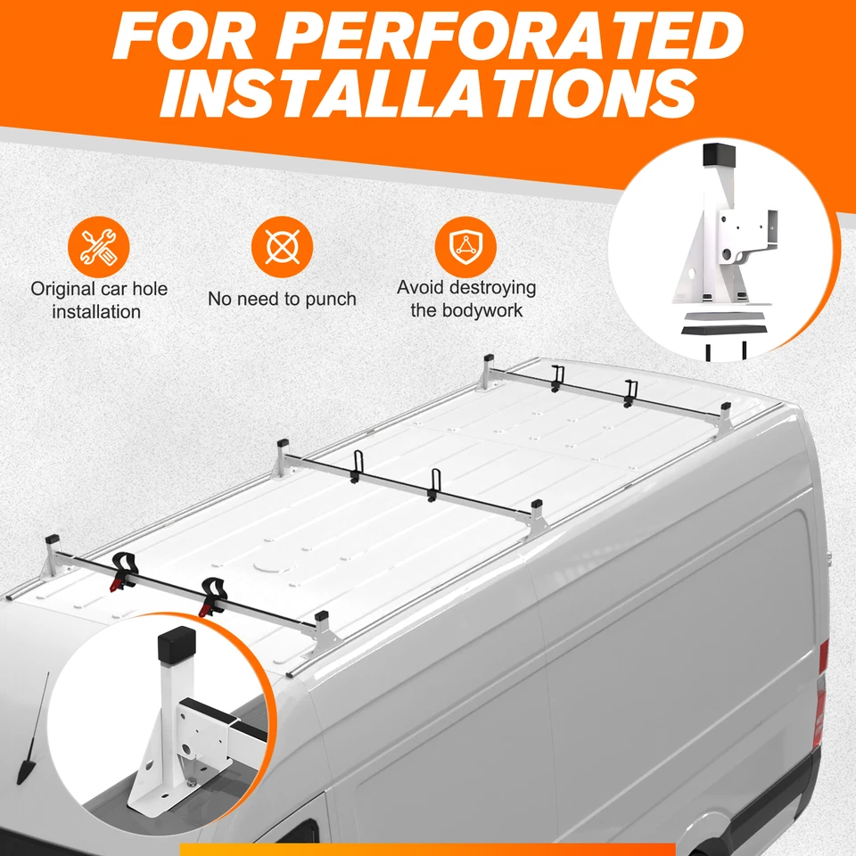 Baca de techo de acero para Mercedes-benz Metris, portaescaleras de furgoneta de carga, 3 bares blanca Foto 4 de 4
